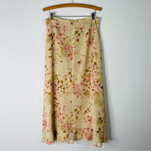 Vintage tan pink floral chiffon cottagecore romantic maxi skirt 14 - Picture 5 of 6